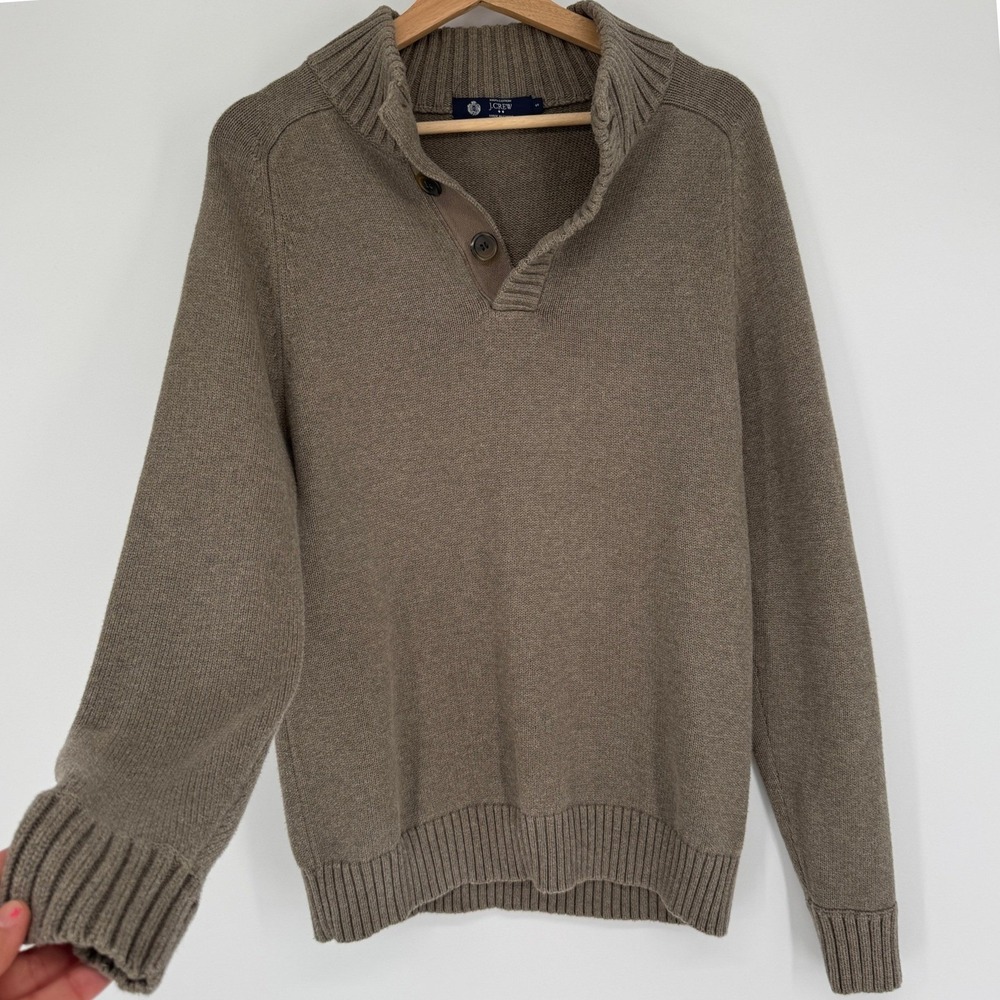 J.Crew Cotton Shawl Collar Sweater Mens Size S Taupe Rib Knit Preppy Fisherman